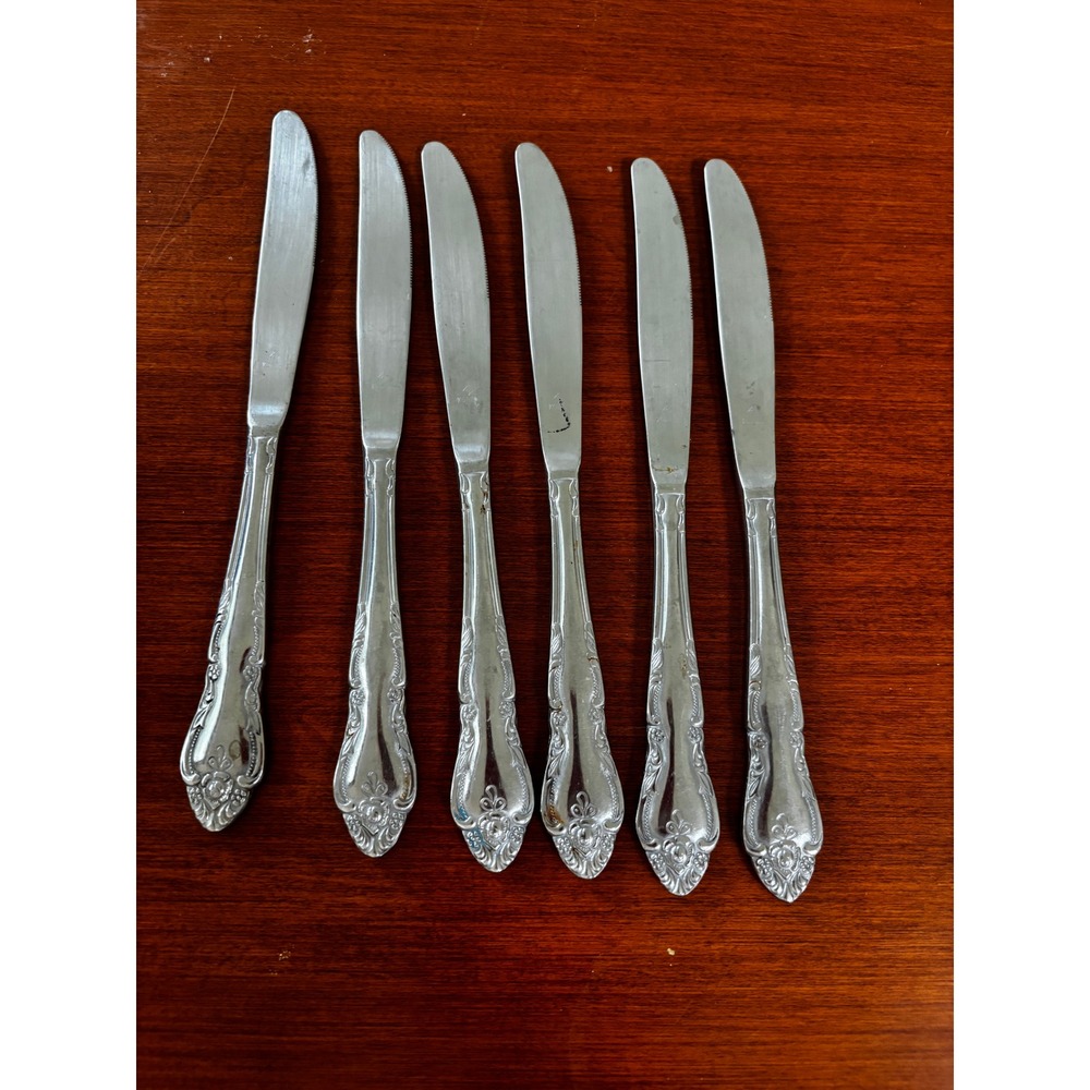 Oneida Kennett Square Dinner Knives Set of 6 9in Stainless Steel Ornate Vintage